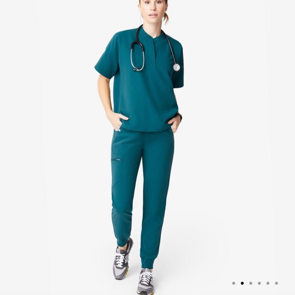 Figs Caribbean Blue High Waisted Scrub Set